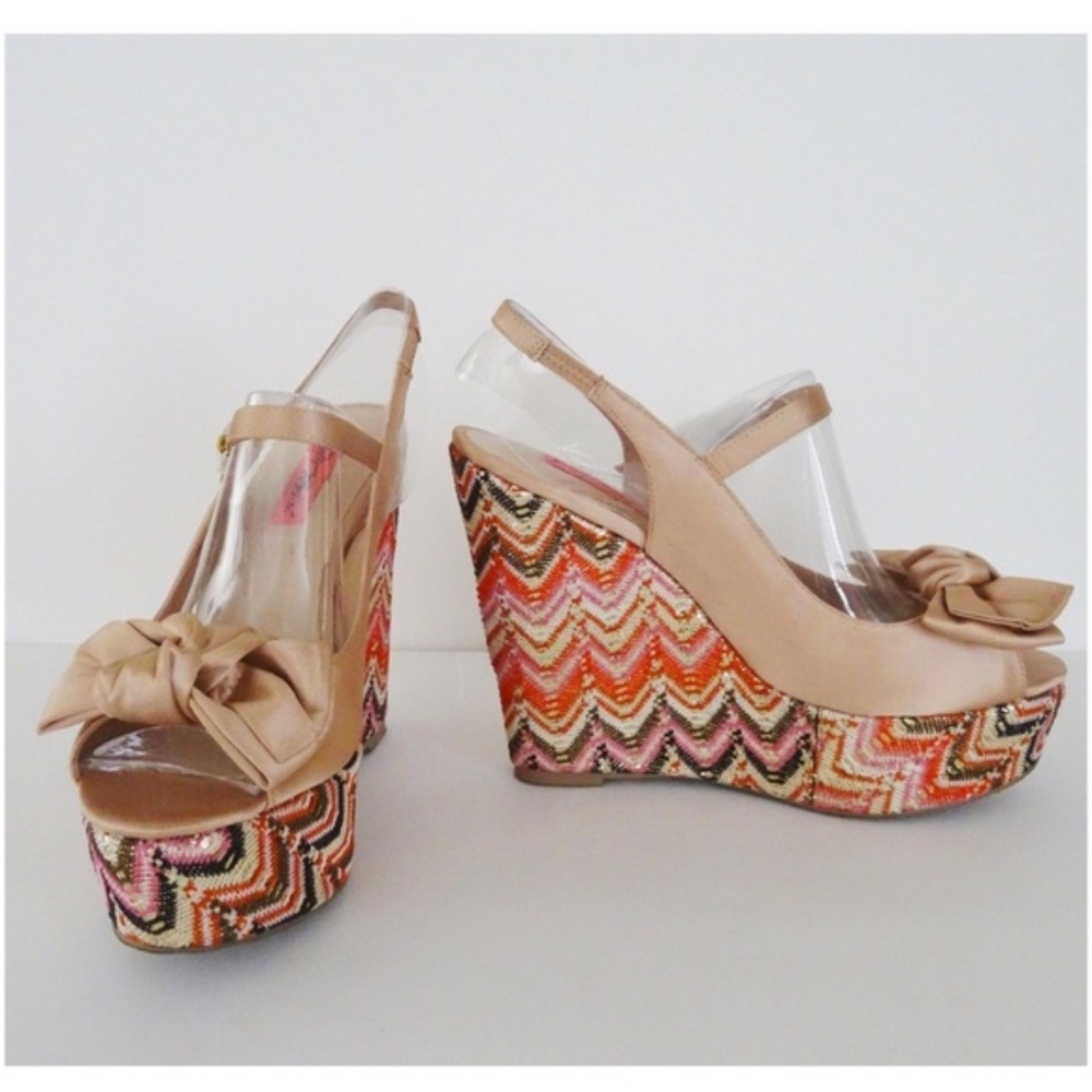 BETSEY JOHNSON Bow Platform Wedge Sandals 8.5 - Picture 3 of 6
